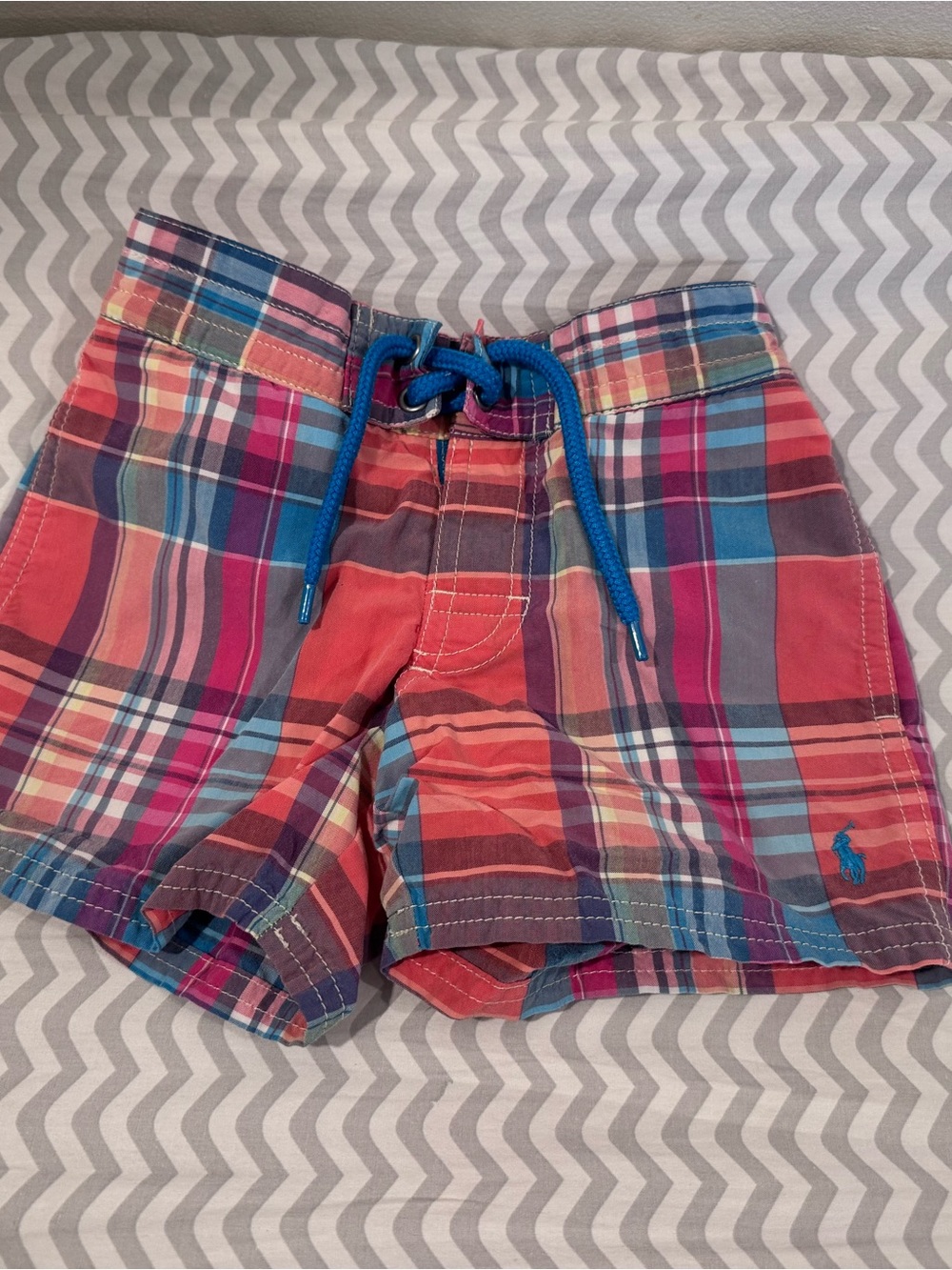 2T Polo by Ralph Lauren Multicolor Plaid Swim Shorts with Blue Drawstring